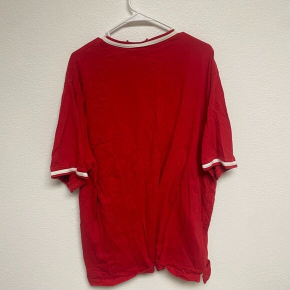 Vintage Coca Cola Sewn Logo Blue Bottle Cap Logo Red V Neck T Shirt 26W 28W - Picture 3 of 6